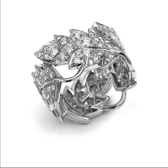 New Surrounded Leaves 925 Silver Diamond Ring - Picture 3 of 5